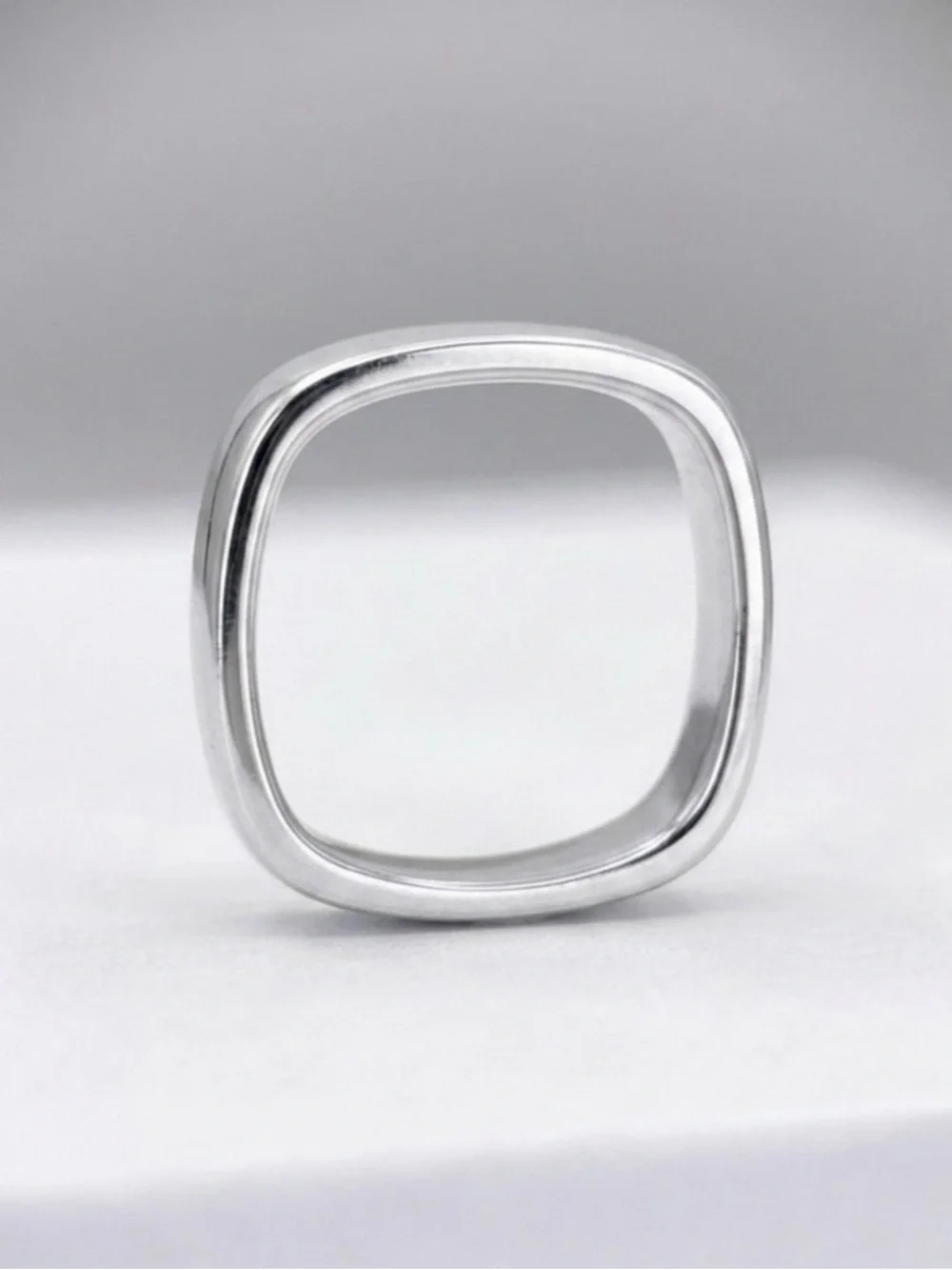 Platinum Plated Modern Square Silver Edge Band Ring  | Minimalist Elegant Ring